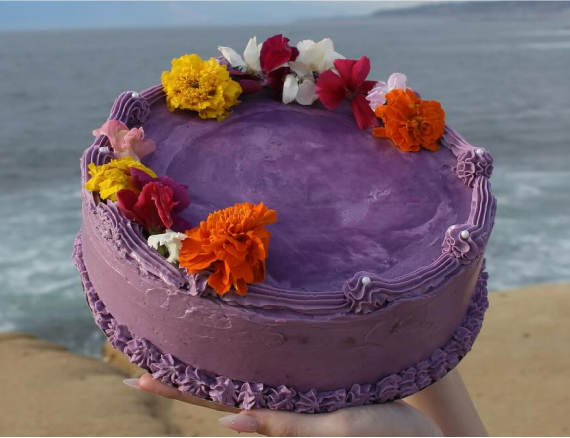 cake with flowers purple frosting
